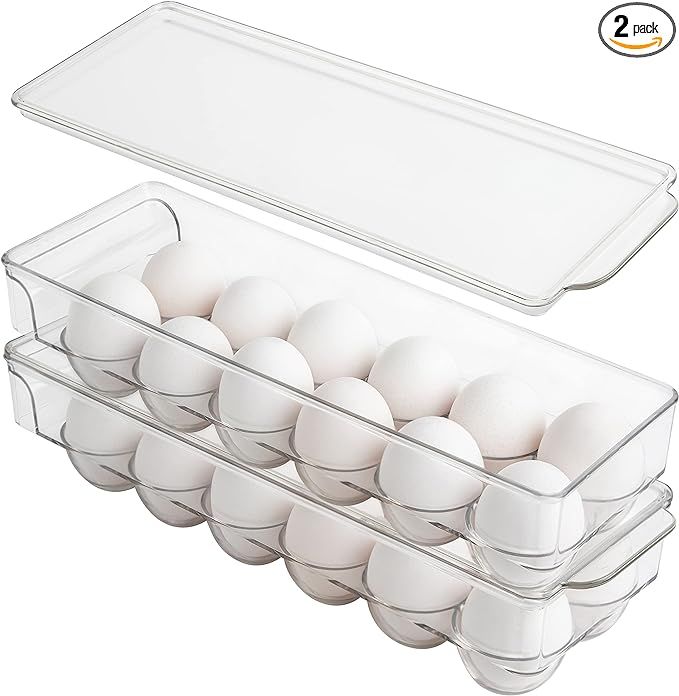 Egg Container for Refrigerator 12 count [2 Pack] | Egg Holder for Refrigerator Stackable with Lid... | Amazon (US)