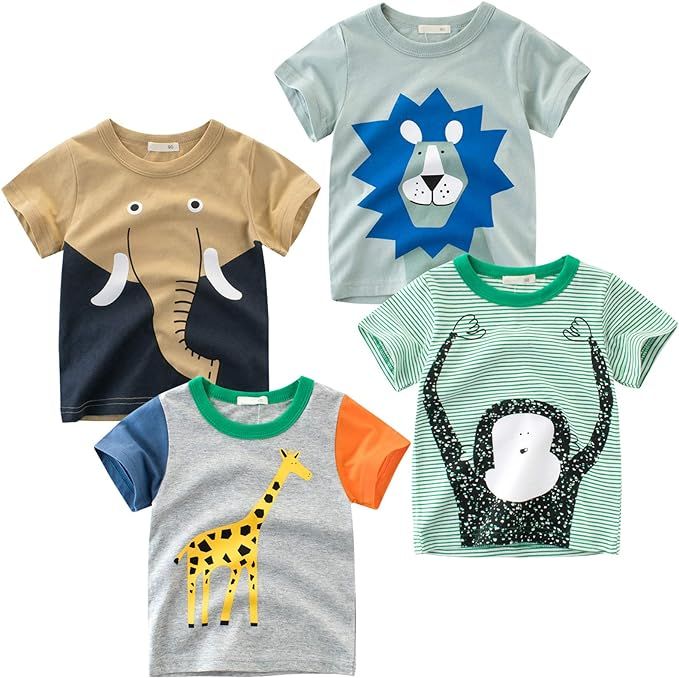 Boys' 4-Pack Excavator Short Sleeve Crewneck T-Shirts Top Tee Size 2-7 Years Toddler Boys' Value ... | Amazon (US)