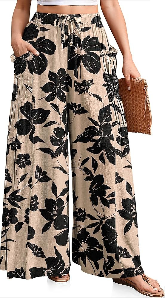 Elastic Drawstring Loose Fit, Ruffle Pocket, Casual Boho Trousers, Summer Beach Travel Vacation O... | Amazon (US)