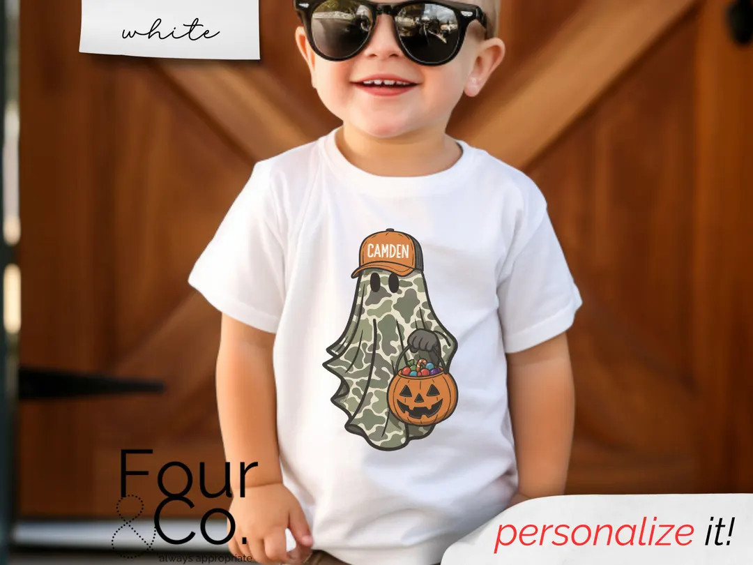 Camo Ghost Shirt, Halloween Name Shirt, Boys Halloween Shirt - Etsy | Etsy (US)