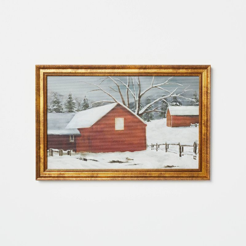 18" x 12" Snow Covered Cottage Framed Wall Canvas Board - Threshold™ designed with Studio McGee | Target