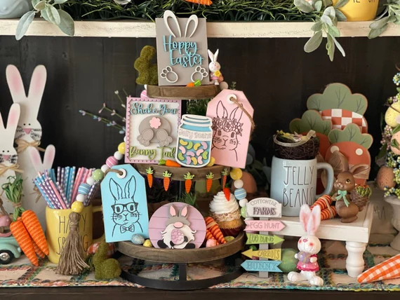 Easter Tier Tray Decor Easter Bunny Decor Rabbit Tier Tray | Etsy | Etsy (US)