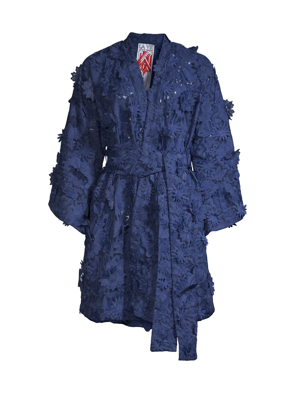 Women's Lace & Appliqué Wrap Minidress - Navy | Saks Fifth Avenue