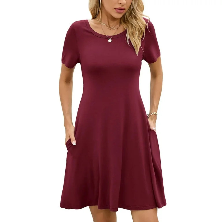 Chiclily Women's Summer Dresses Casual T Shirt Dresses Burgundy Large Short Sleeve Flowy Beach Su... | Walmart (US)