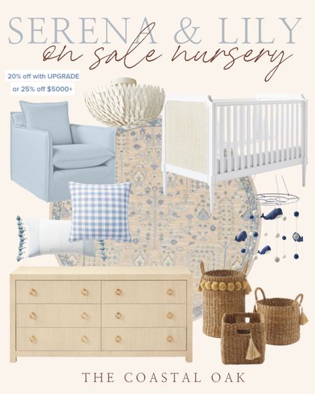 20% off at Serena and Lily (including sale!) and loving this coastal nursery!

blue white natural baby crib baskets woven ocean sea beach coast gingham round rug rocking chair