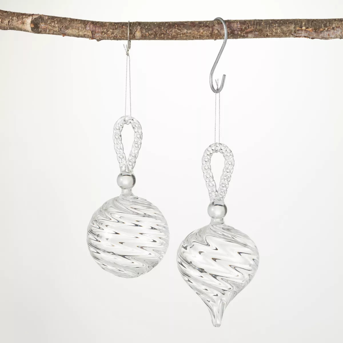7"H and 6.25"H Sullivans Crystal Glass Swirl Ornaments; Clear Christmas Ornaments | Target