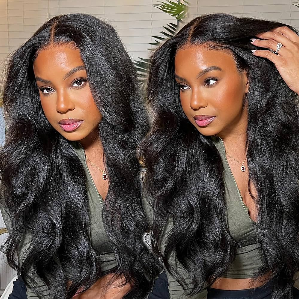 13x6 Lace Front Kinky Straight Wig HD Transparent Yaki Straight Frontal Closure Human Hair Wigs f... | Amazon (US)