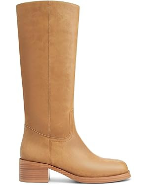 Women's Banana Knee High Boots Square Toe Chunky Block Heel Comfortable Low Heel Pull on Wide Cal... | Amazon (US)