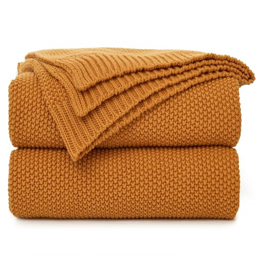 Burnt Orange Cotton Cable Knit Throw Blanket for Couch Sofa Chair Bed Home Decorative, 3.4 Pounds 60 x 80 Inch Woven Throw Blankets with Bonus Laundering Bag | Amazon (US)