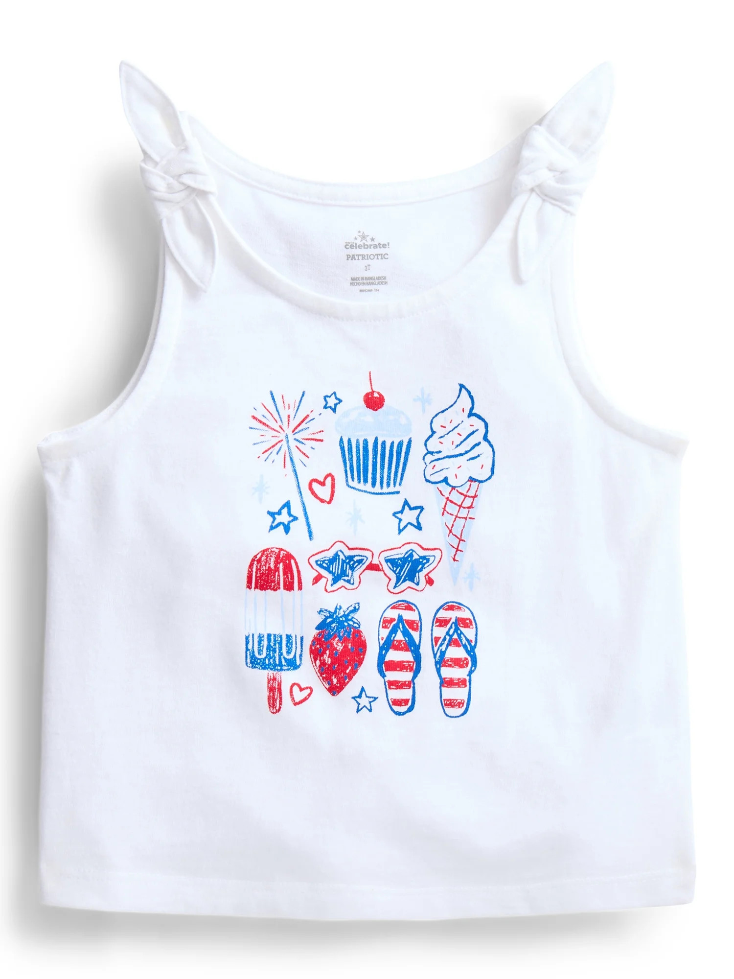 Way To Celebrate Fourth of July Toddler Girls Patriotic Americana Americana Knot Tank Top, Sizes ... | Walmart (US)