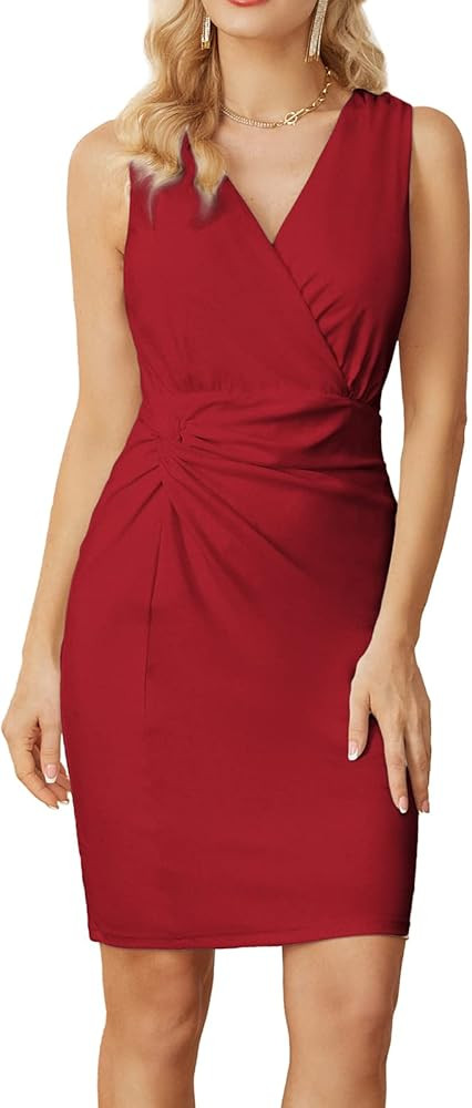 GRACE KARIN Women Deep V Neck Wrap Dress Summer Sleeveless Twist Sheath Cocktail Party Work Forma... | Amazon (US)