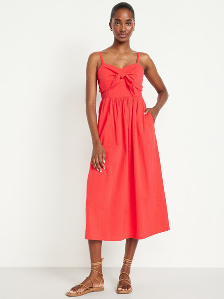 Fit & Flare Sleeveless Seersucker Midi Dress | Old Navy (US)