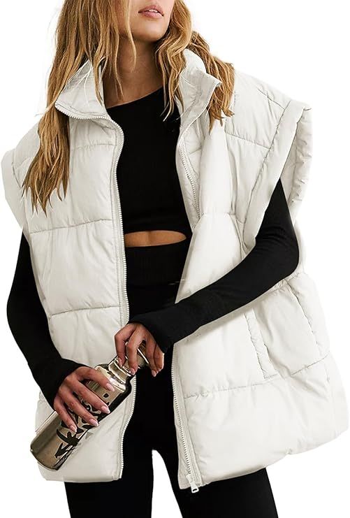 EVALESS Oversized Puffer Vest Women Lightweight Sleeveless Puffer Jacket Winter Warm Zip Up Stand... | Amazon (US)