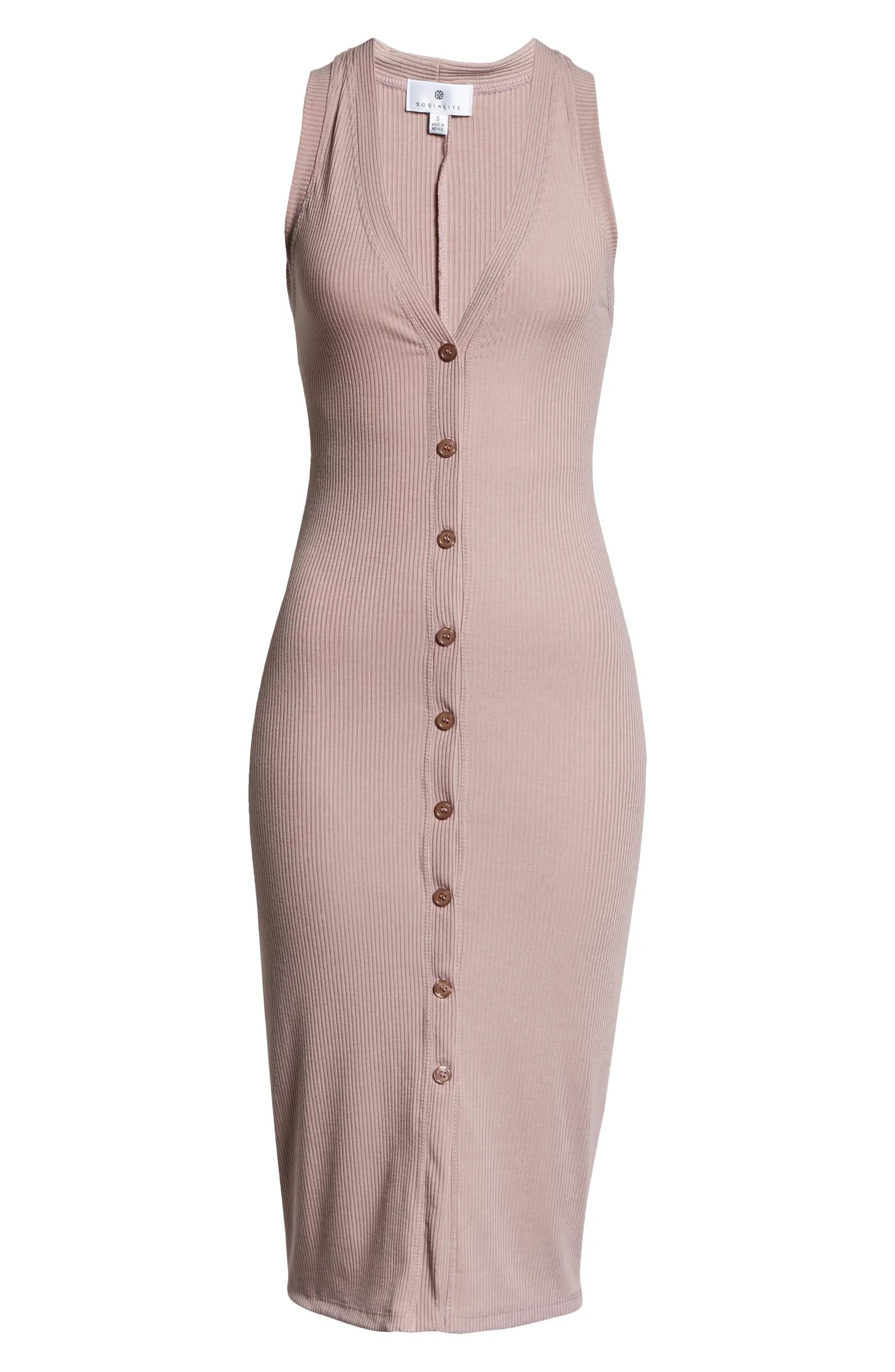 Socialite Ribbed Body-Con Button-Up Midi Dress | Nordstrom | Nordstrom