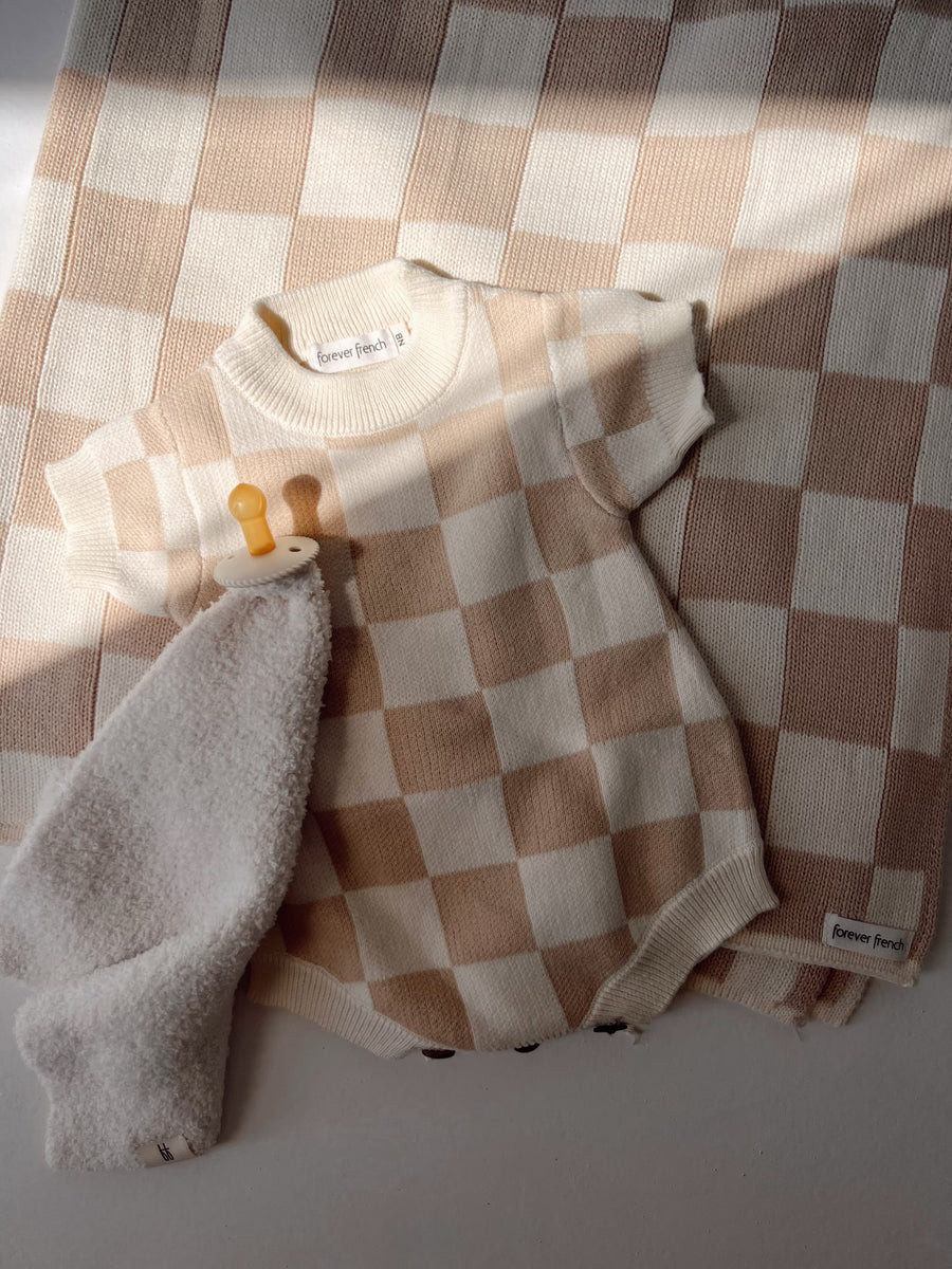 Chai Checker | Knit Romper | Forever French
