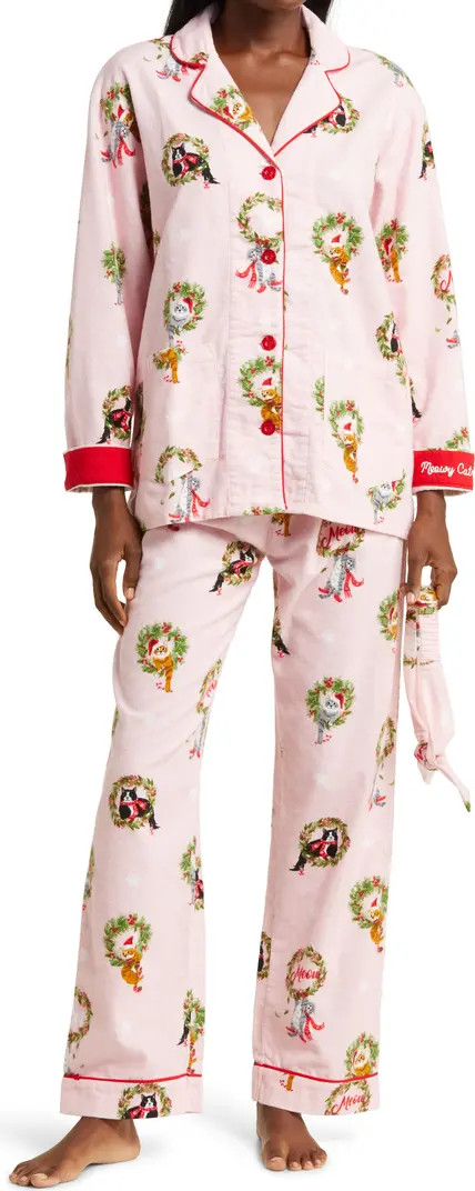 PJ Salvage Long Sleeve Cotton Flannel Pajamas & Headband Set | Nordstrom | Nordstrom