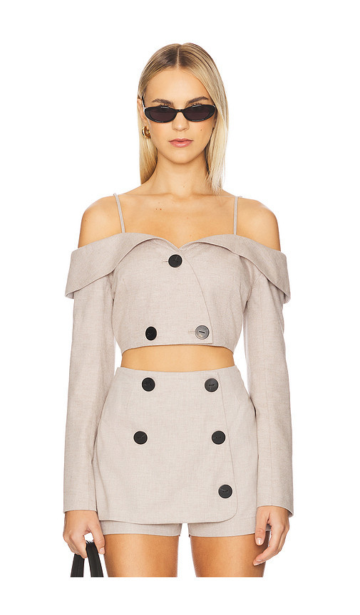 MATTHEW BRUCH Off Shoulder Double-breasted Top in Beige. Size 2. Also in 6. | Revolve Clothing (Global)