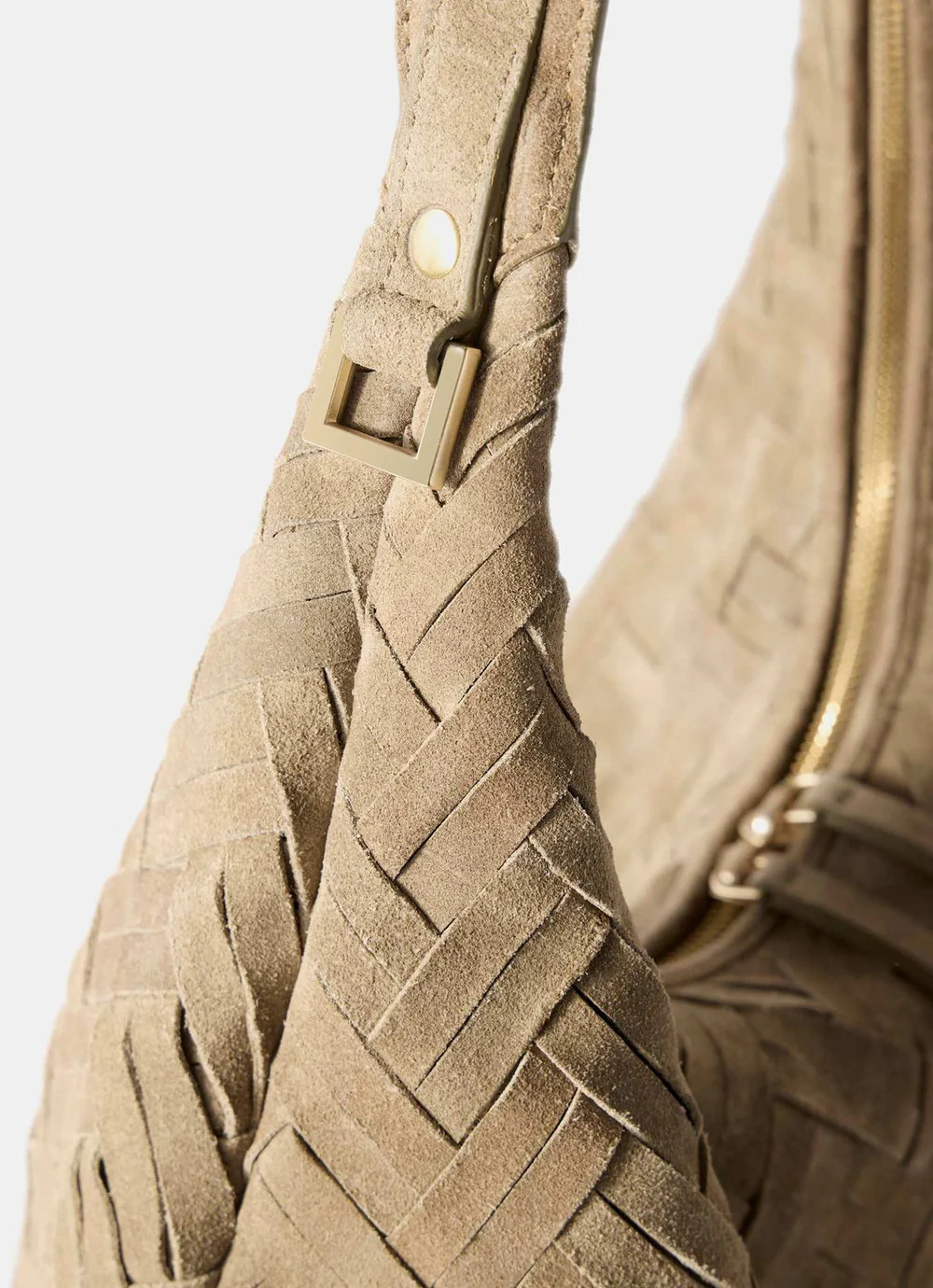 May Khaki Woven Suede Shoulder Bag | Mint Velvet