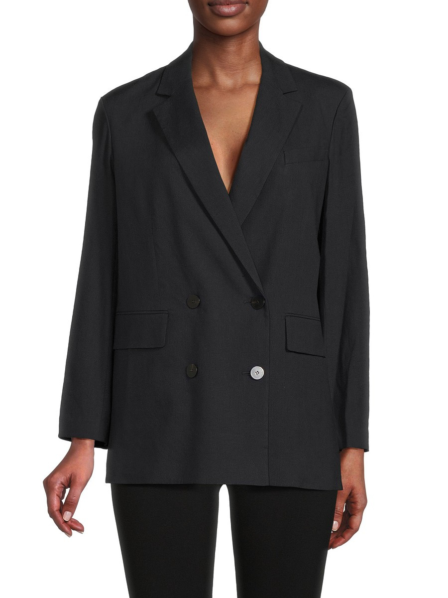 Theory Women's Piazza Linen Blend Double Breasted Blazer - Deep Navy - Size 00 | Saks Fifth Avenue OFF 5TH