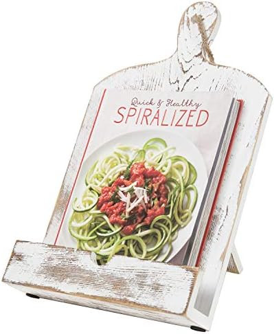 MyGift Recipe Book Holder, Whitewashed Wood Cutting Board Style Cookbook Holder, Wooden Book Stan... | Amazon (US)