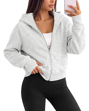 Trendy Queen Womens Zip Up Hoodies Cropped Jackets Fall Clothes 2026 | Hooded Lightweight Fleece ... | Amazon (US)