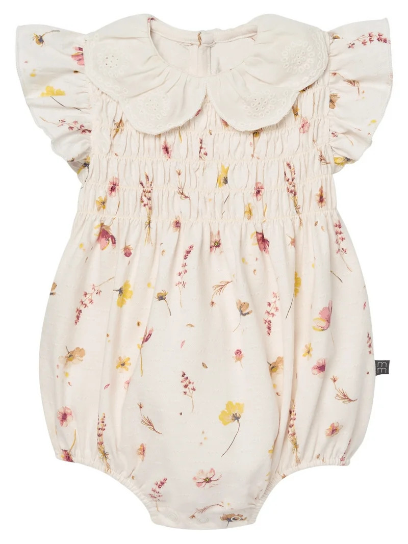 Modern Moments by Gerber Baby Girl Smocked Bubble Romper with Eyelet Collar, Sizes 0/3 Months - 2... | Walmart (US)