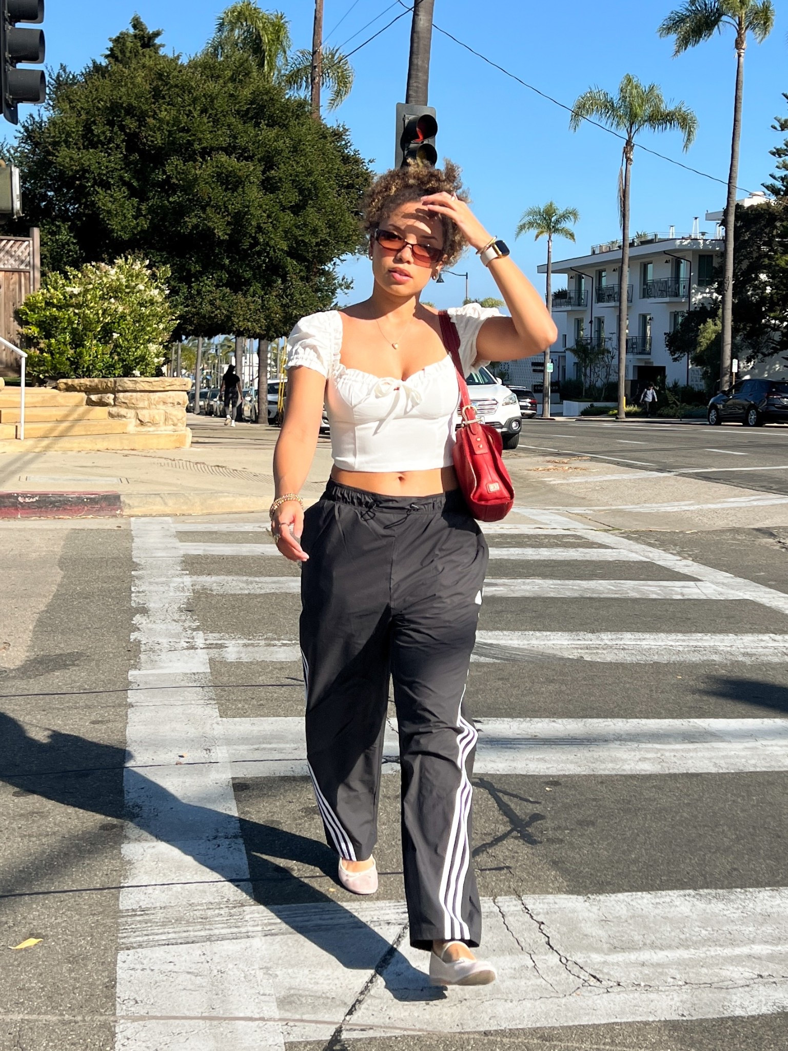 Casual spring / summer outfit 🤍 puff sleeve top, track pants and mesh ballet flats 

#LTKShoeCrush #LTKFindsUnder100 #LTKSeasonal