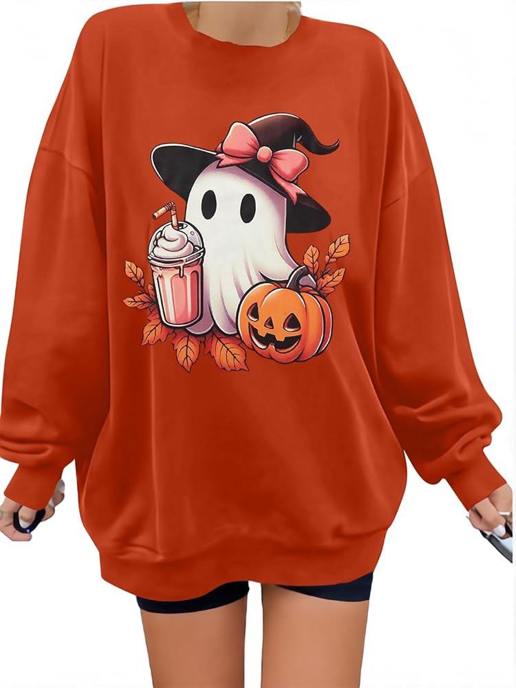 MYHALF Spooky Season Sweatshirt Womens Halloween Shirts Cute Ghost Sweater Halloween Crewneck Swe... | Amazon (US)