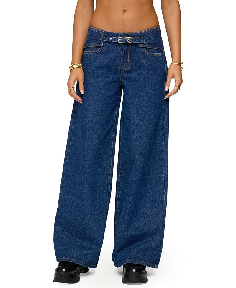 Edikted Edie Belt Detail Low Rise Jeans in Dark Rinse Wash | Bloomingdale's (US)