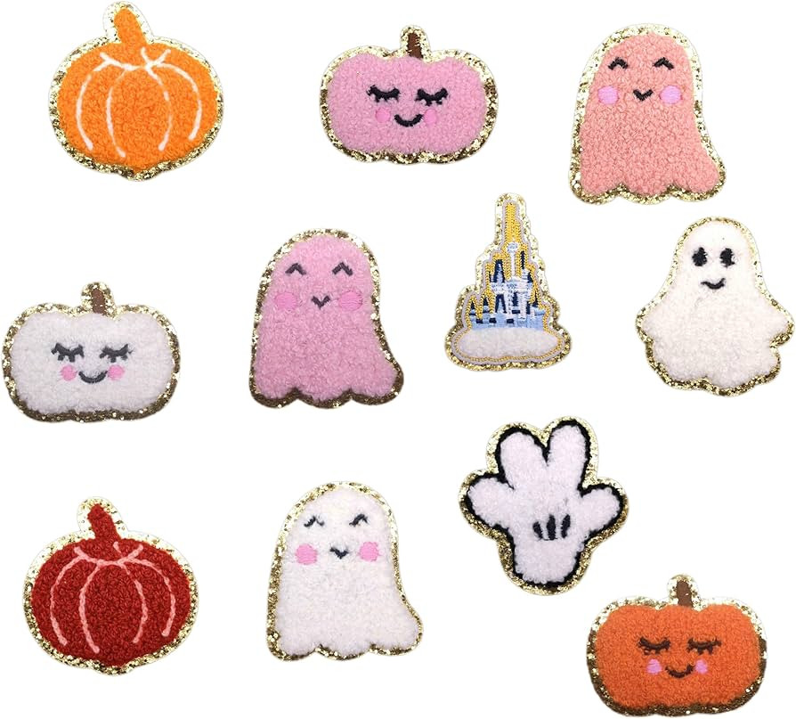 Halloween Pumpkin Spirit Iron On Chenille Patches Glitter Edge Applique Ghost Embroidered Patch f... | Amazon (US)