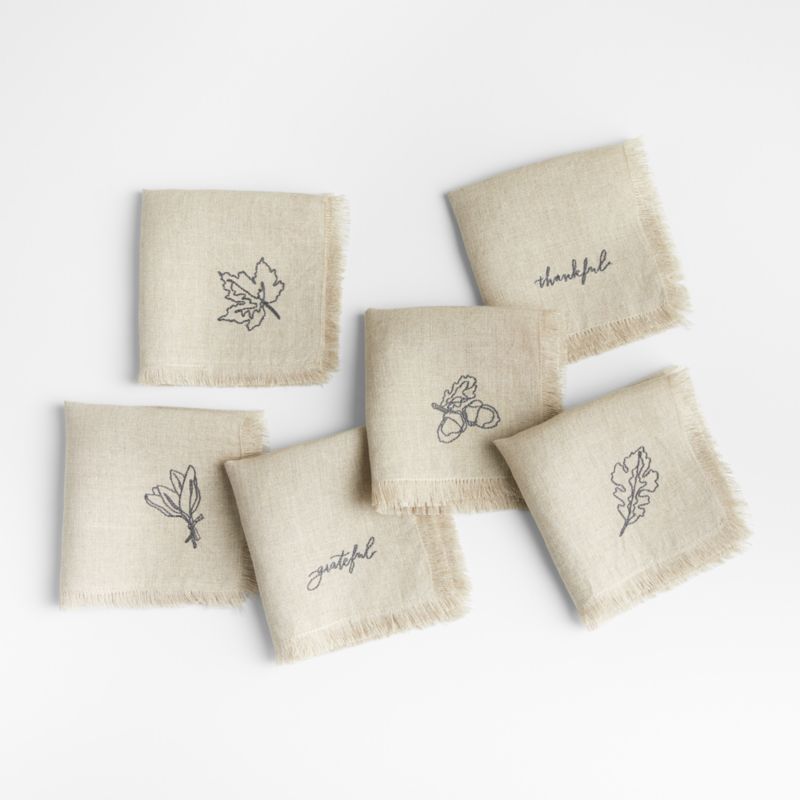 Embroidered Thanksgiving Cocktail Napkins, Set of 6 | Crate & Barrel | Crate & Barrel