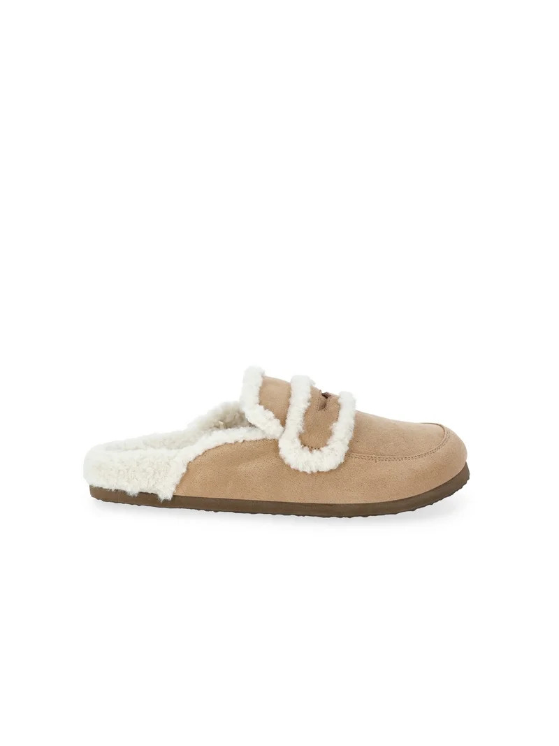 Time and Tru Women's Faux Shearling Slide On Loafers | Walmart (US)