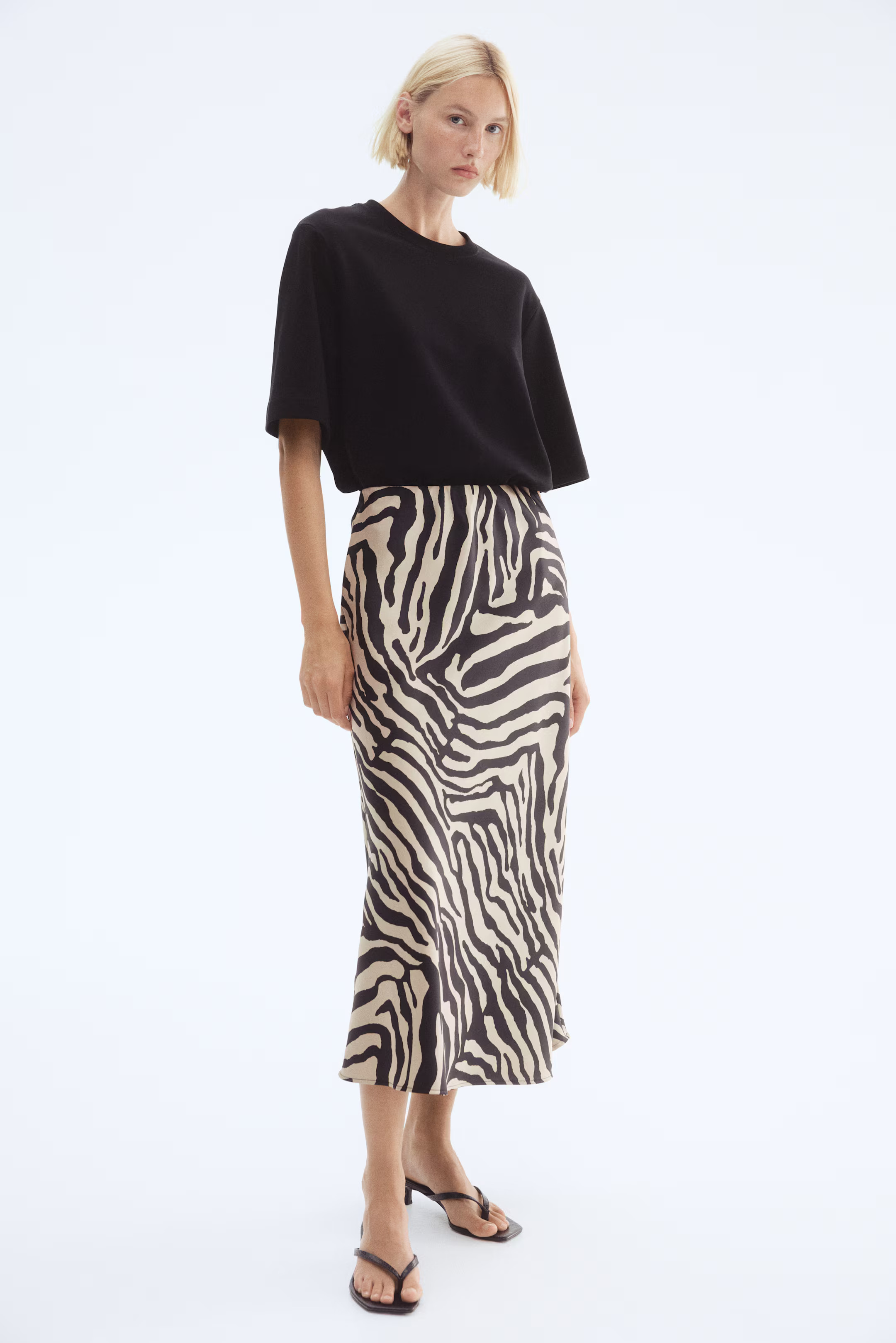 Midi skirt - Light beige/Zebra print - Ladies | H&M GB | H&M (UK, MY, IN, SG, PH, TW, HK)