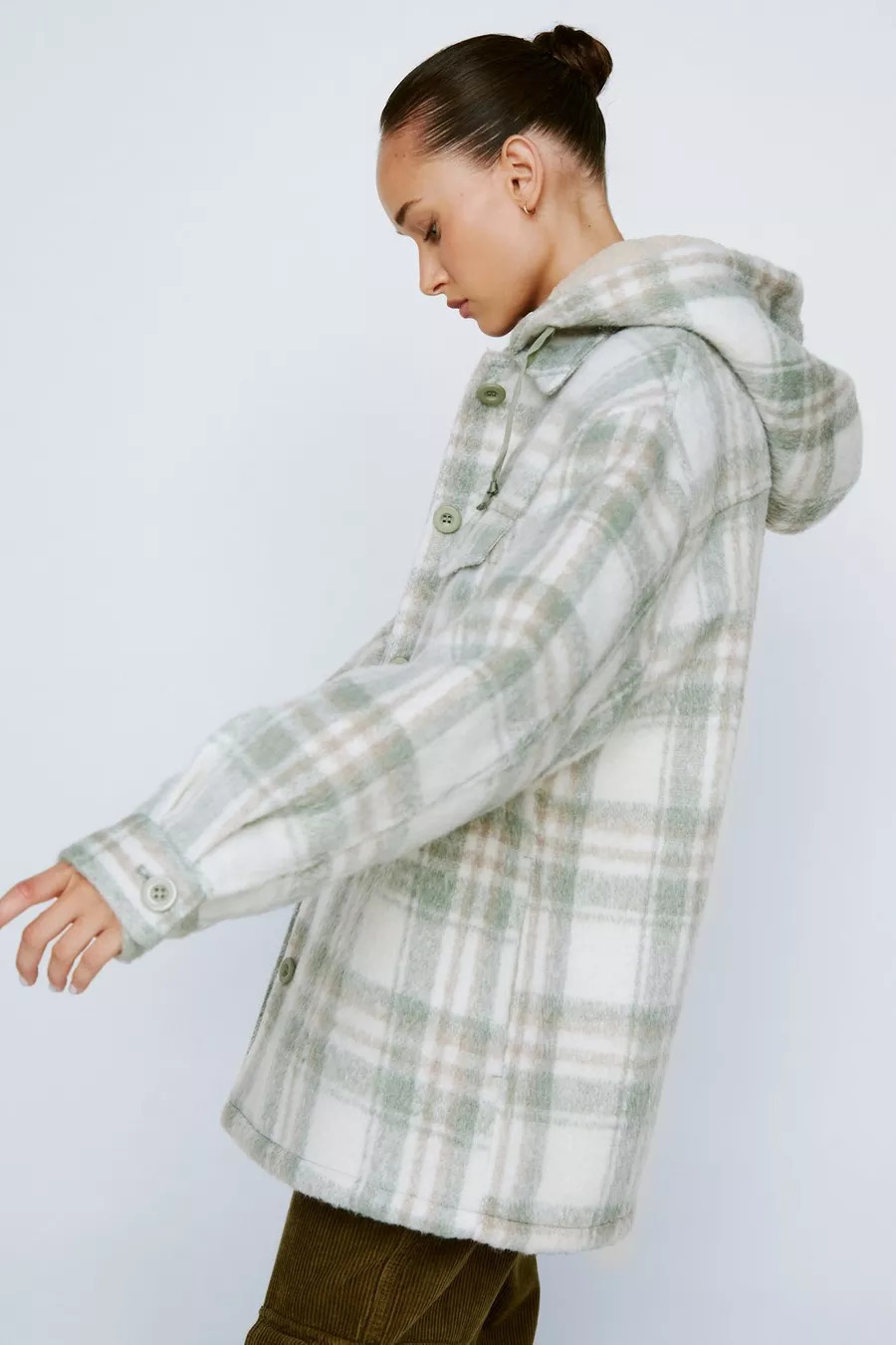 Check Pocket Front Hooded Shacket | Nasty Gal (US)
