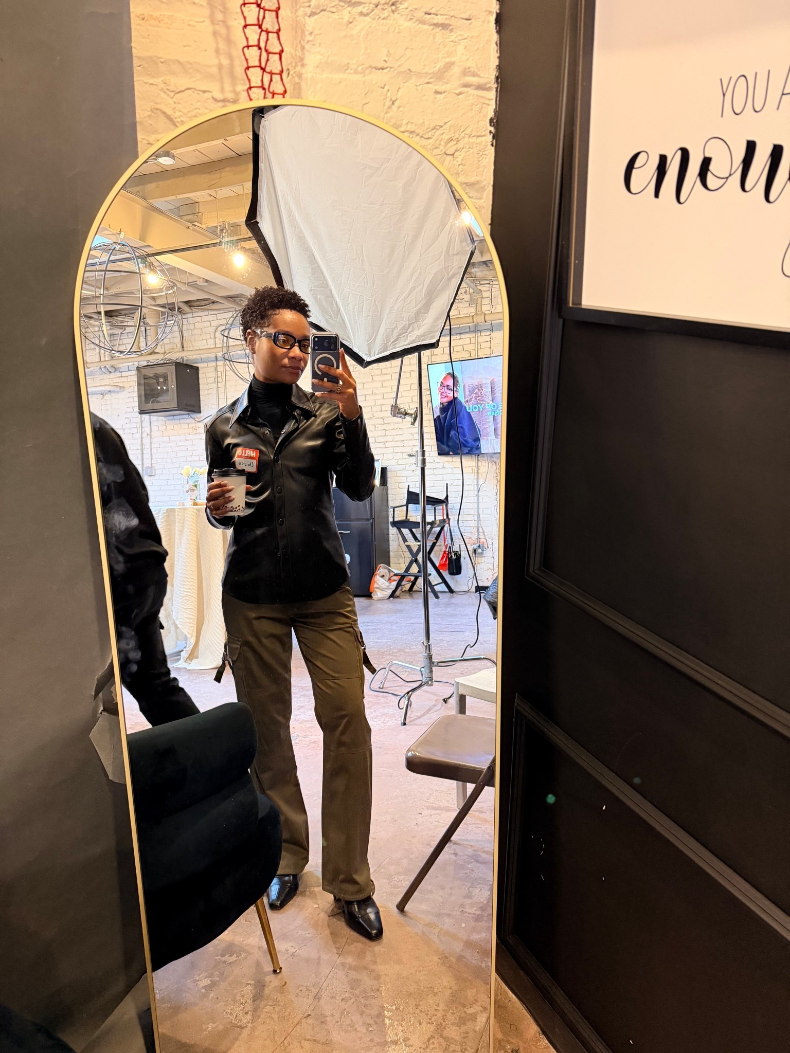 What I wore to coffee and create! I wanted to be warm but chic so I layered a turtleneck underneath my leather shirt and wore my knee high boots with my cargo pants! 

#LTKdayinmylife #LTKPetite #LTKootd