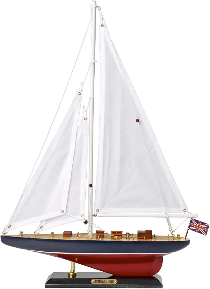 Wooden Sailboat Decor 19" Endeavour Yacht Model, Handmade America’s Cup Sailing Ship Replica, N... | Amazon (US)