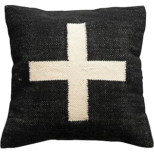 Creative Co-Op Wool Blend Swiss Cross, Black & Cream Color Pillow, 1 Count (Pack of 1) | Amazon (US)