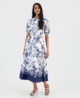 T Tahari Women's Printed Puff-Sleeve Shirtdress - Macy's | Macy's