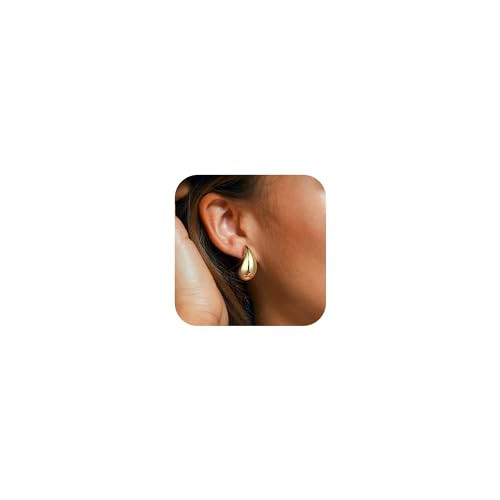 Vrsilver Gold Earrings for Women - Teardrop Earrings Chunky Gold Earrings Teardrop Earrings for Women Chunky Gold Hoop Earrings Gold Earrings for Women Jewelry Womens Earrings Hypoallergenic Earrings | Amazon (US)