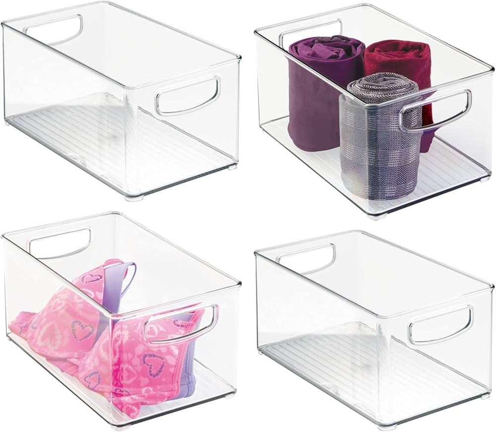 mDesign Plastic Home Closet Organizer - Basket Storage Holder Bin w/Handles for Bedroom, Bathroom... | Amazon (US)