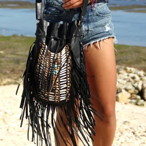 Black Boho bag, Leather Crossbody Bag, Unique Leather Bag, Boho Leather Purse, Fringe bag, Crossb... | Etsy (US)