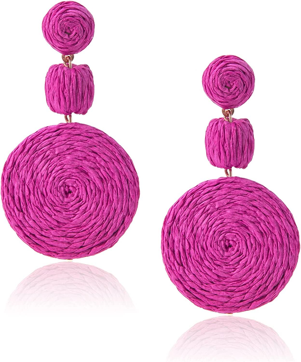 Boho Raffia Ball Earrings for Women, Statement Raffia Round Drop Earrings - Summer Beach Vacation... | Amazon (US)