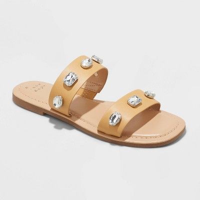 Women&#39;s Brit Two Band Embellished Sandals - A New Day&#8482; Tan 9 | Target