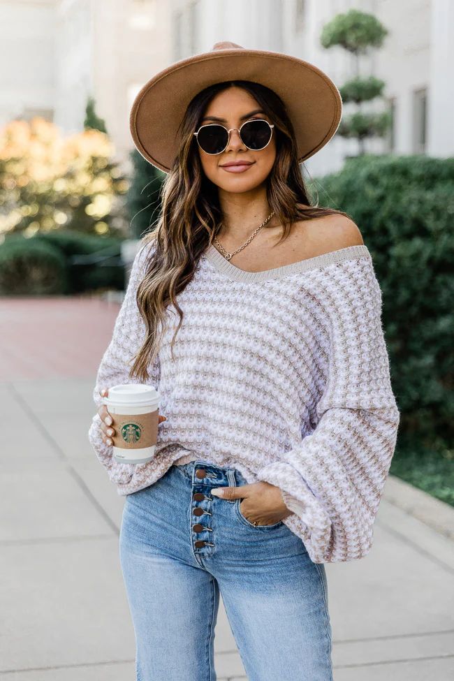 Inspiring Quote Tan Striped Textured Sweater FINAL SALE | The Pink Lily Boutique