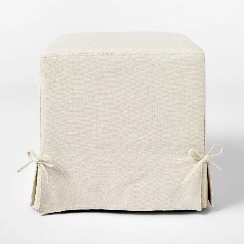 Lynwood Slipcover Cube Ottoman with Tie Details Cream - Threshold™ designed w/Studio McGee | Target