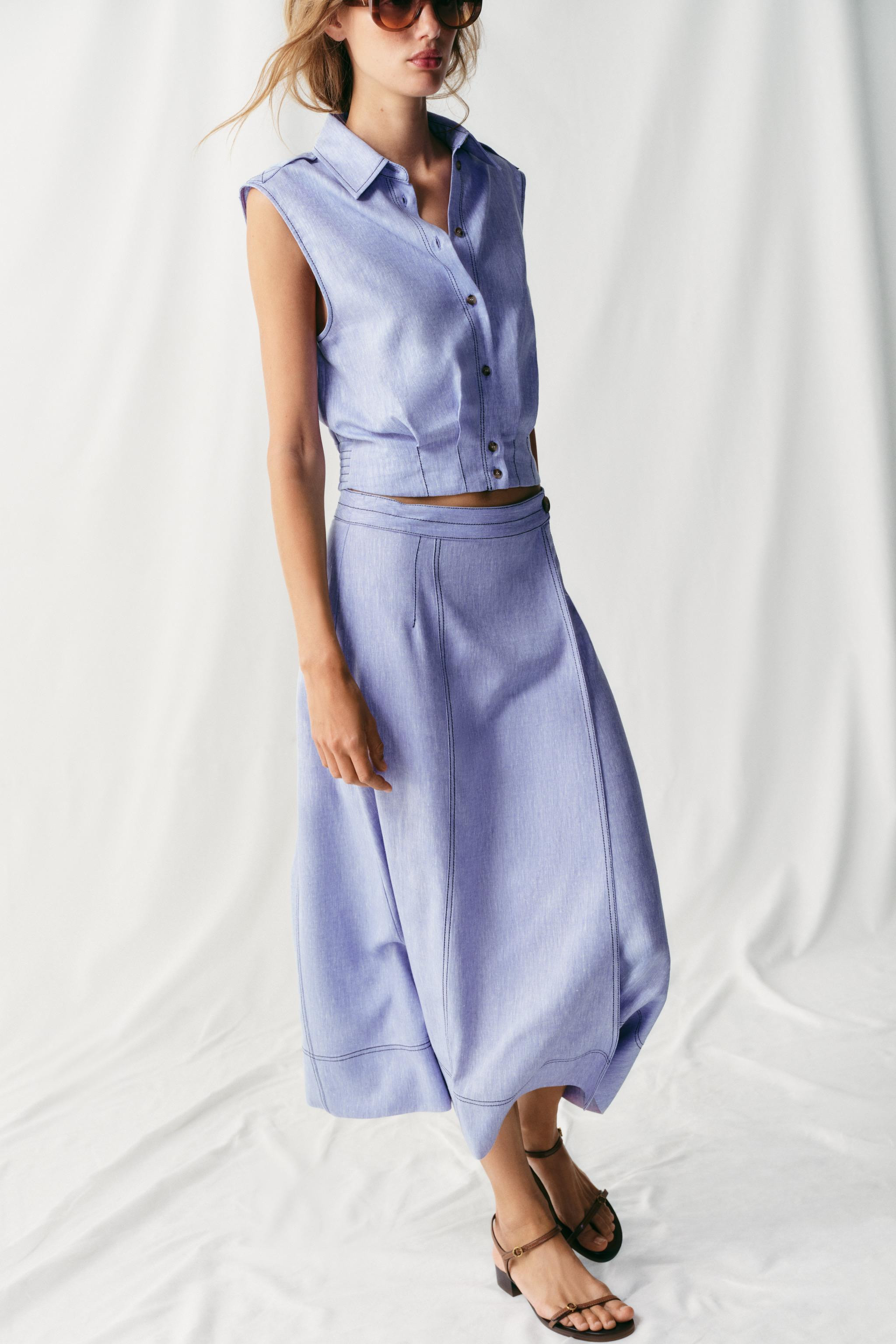 LINEN WRAP SKIRT WITH TOPSTITCHING | Zara US