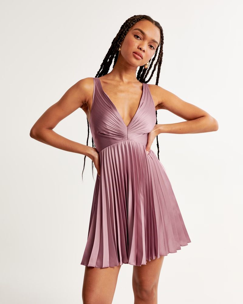 Plunge Pleated Mini Dress | Abercrombie & Fitch (US)