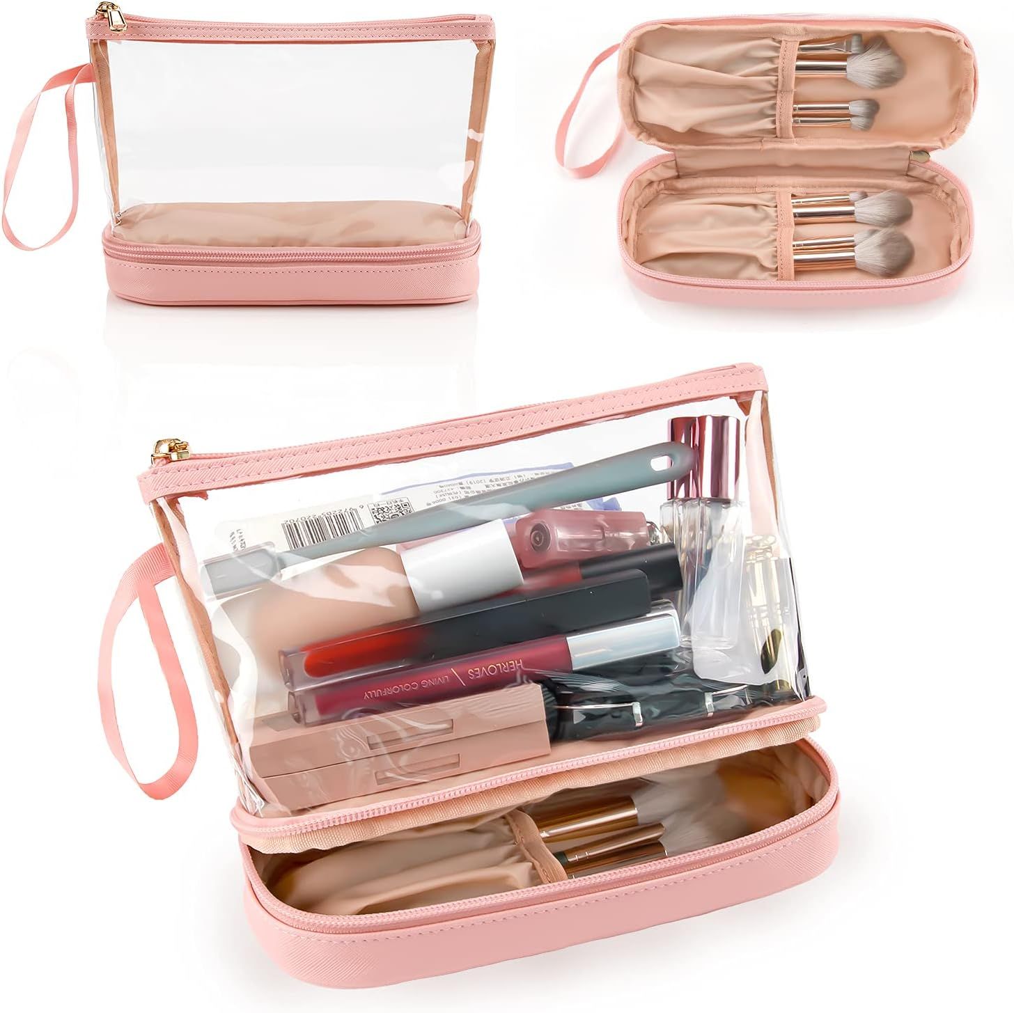 Clear Makeup Bag, Small Makeup Bag for Purse Travel Makeup Bag for Women TSA Approved Cosmetic Bag W | Amazon (US)