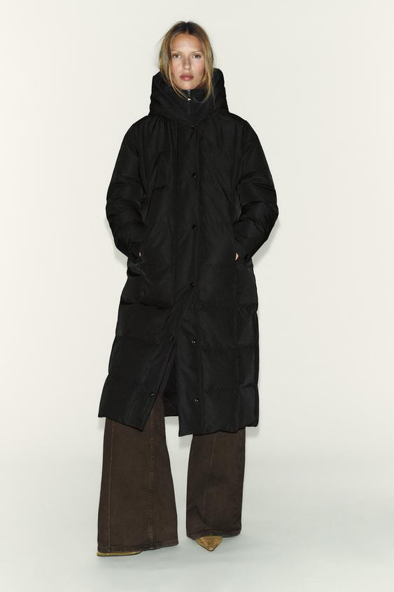 LONG WATER-REPELLENT WINDPROOF PUFFER JACKET WITH HOODIE | Zara UK