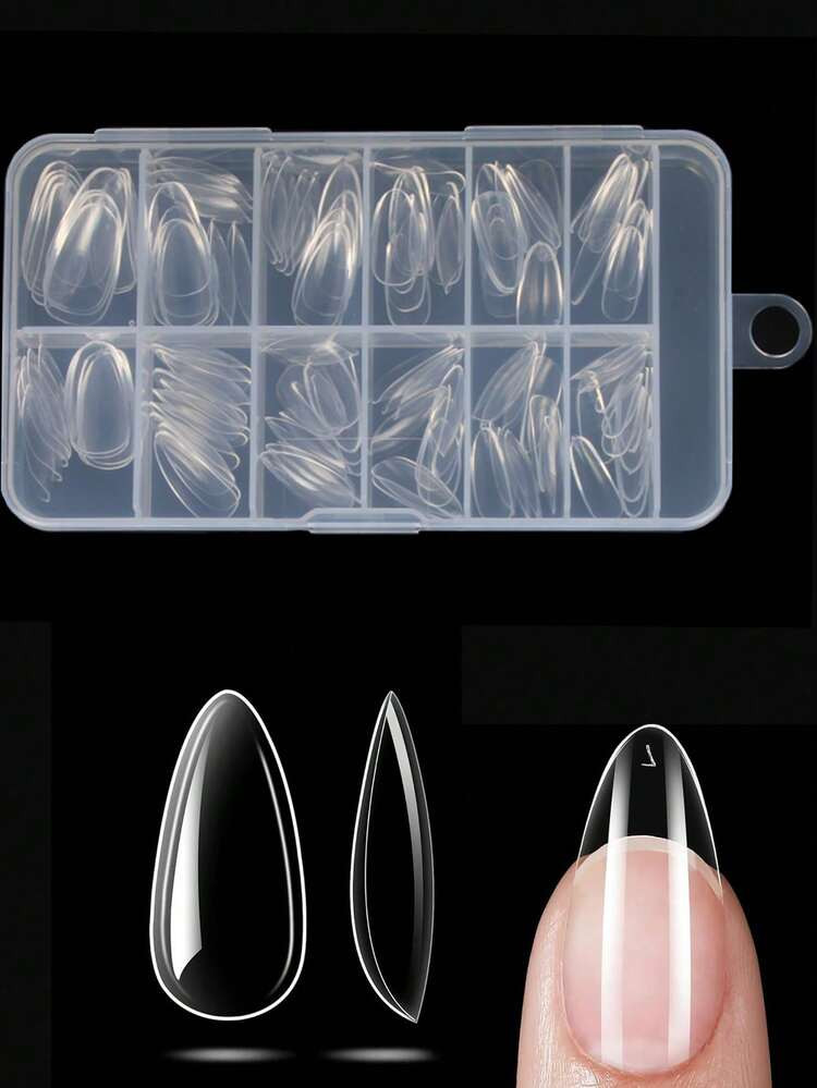 120Pcs Nail Extension, Transparent Almond Nail Tip Fully Covered With Soft Gel, 12 Sizes Of Pressed Artificial Nails, Suitable For Salons And Diy Nail Supplies Nails | SHEIN